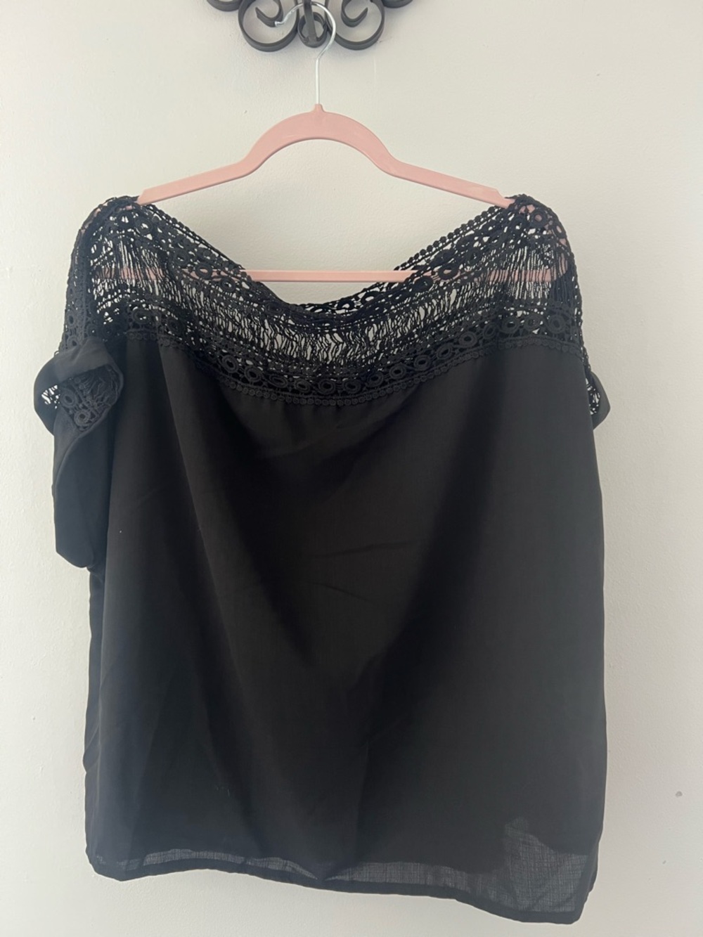 Women’s Black Crochet Yoke Off-Shoulder Top